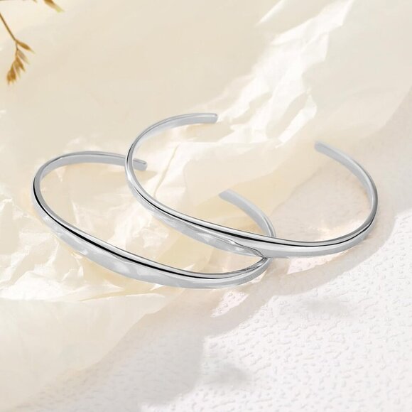 Gold Silver Cuff Bracelets Set 14K Plated Adjustable Lightweight Elegant - Picture 4 of 8